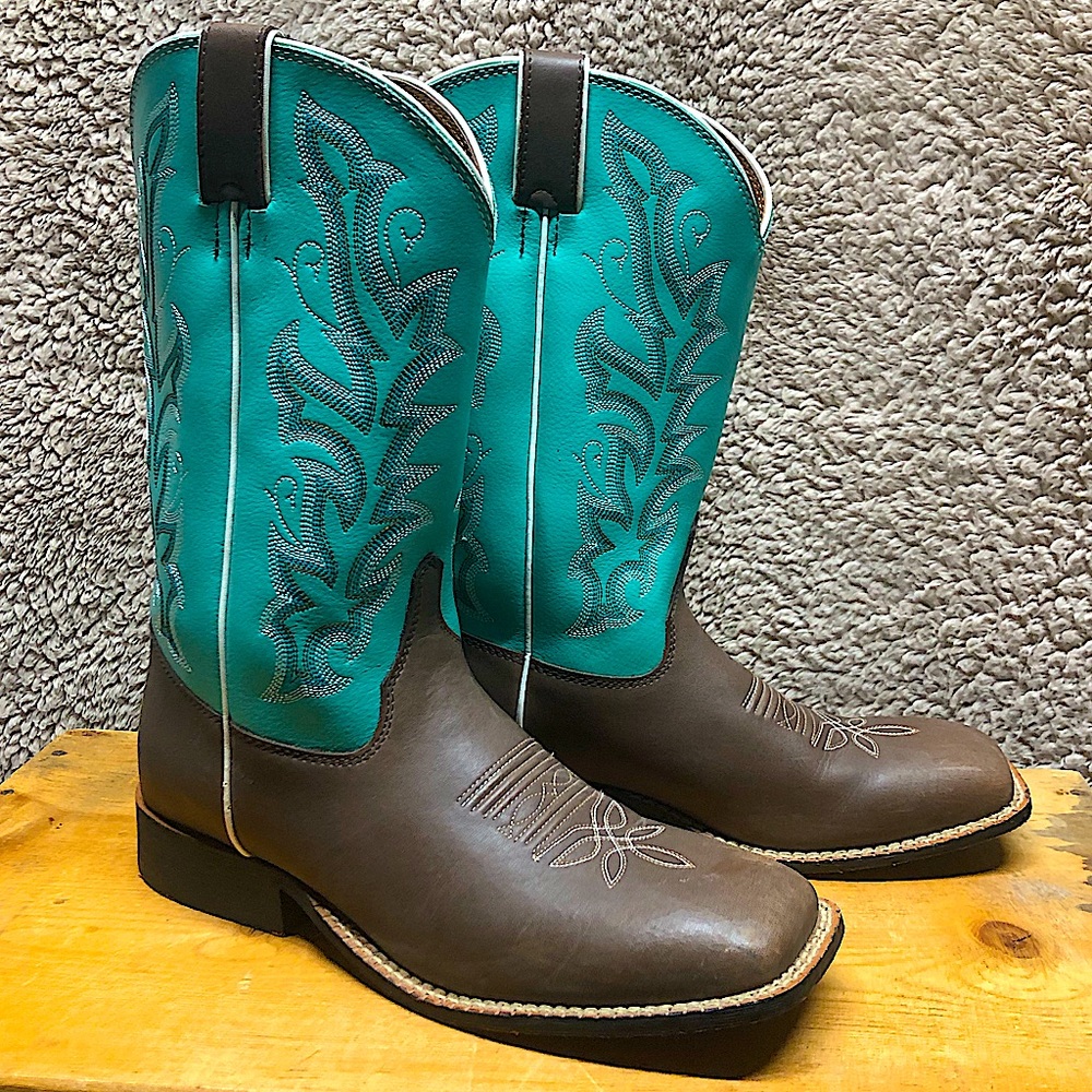 Style#310JR Justin Cowboy Boots (Teal and Chocolate Brown)    Size: 5.5D